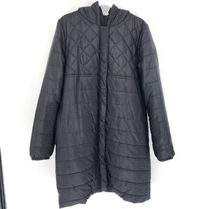 Fabletics Long Puffer Coat Hood Quilted Zipper Snaps XL